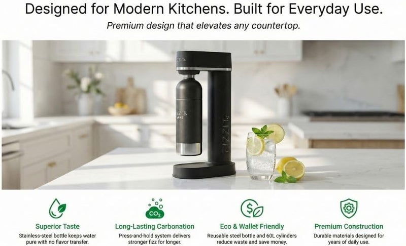 Fizz It Fizzit Spärklï Carbonated Water Soda Maker with Stainless Steel Bottle Included,Dishwasher Safe (Sparkli-Black) - Image 5